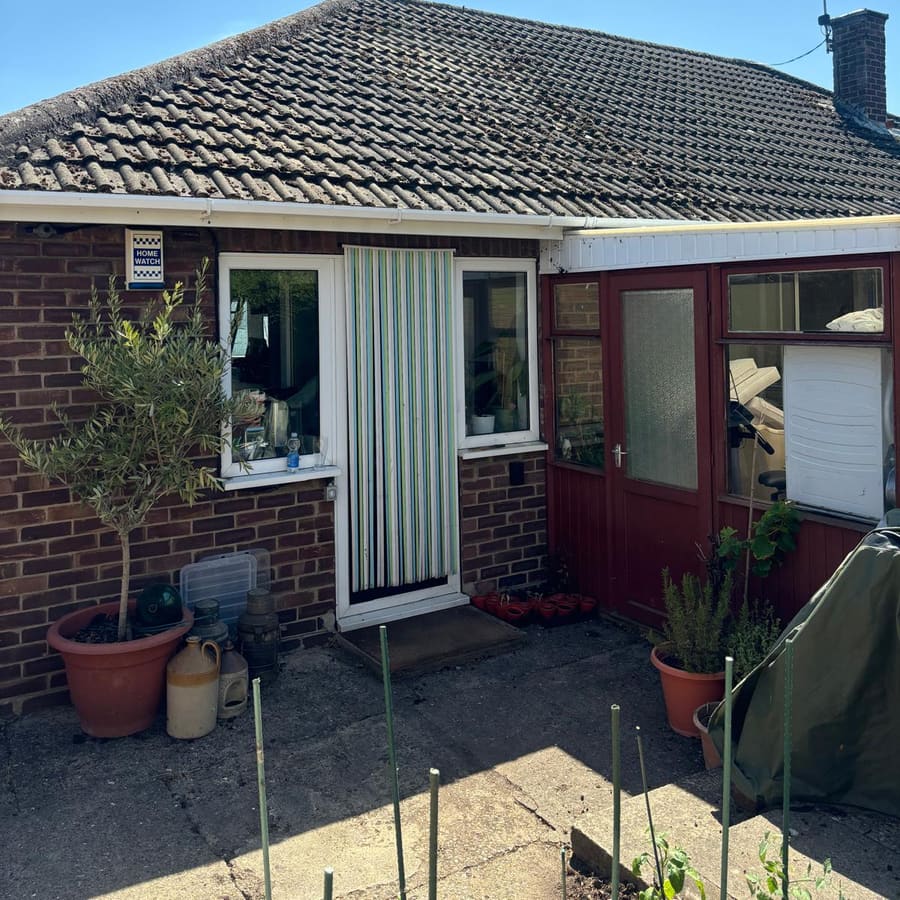 A re-roofed bungalow with its new tiles