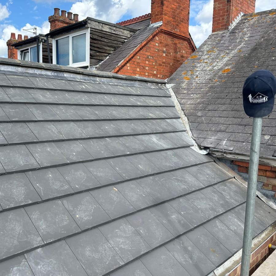 A finished slate-effect roof